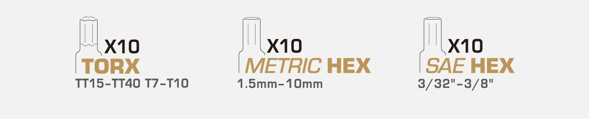 10xtorx 10xmetric hex 10xsae hex